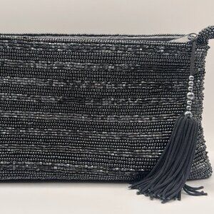 Lancome RARE Pewter Evening Bag Beaded Shoulder Bag Clutch